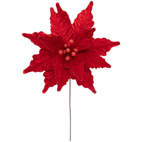 24" Glittered Red Poinsettia Christmas Stem Spray - IMAGE 1