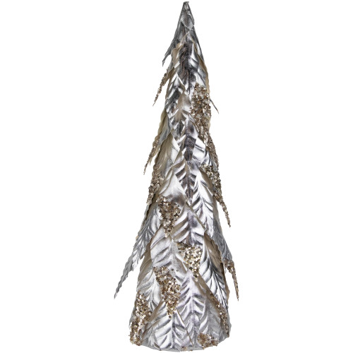 Sequined Layered Leaves Christmas Cone Tree - 20" - Platinum and Champagne Finish - IMAGE 1