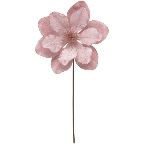 23" Glittered Pink Magnolia Christmas Stem Spray - IMAGE 1