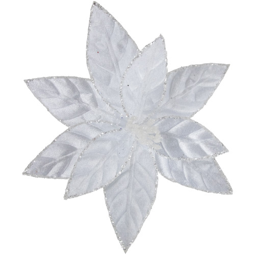 Glittered Poinsettia Christmas Floral Pick Clip-On Ornament - 10" - Snow White - IMAGE 1
