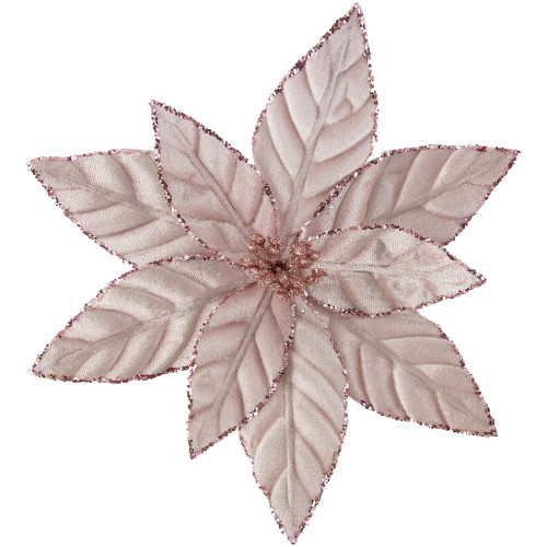 Glittered Poinsettia Christmas Floral Pick Clip-On Ornament - 10" - Pink - IMAGE 1
