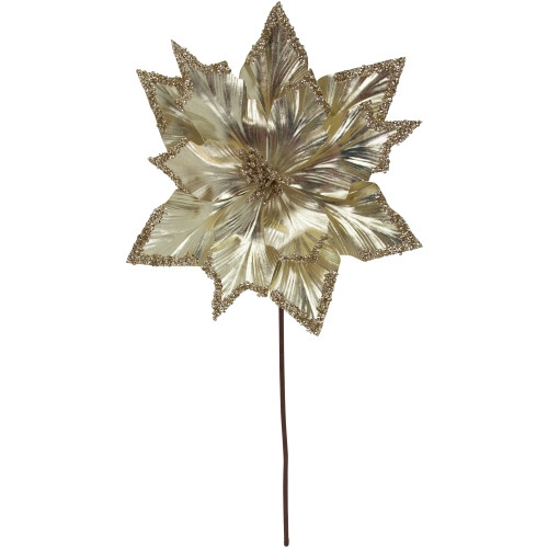 24" Metallic Champagne Gold Glittered Poinsettia Christmas Stem Spray - IMAGE 1