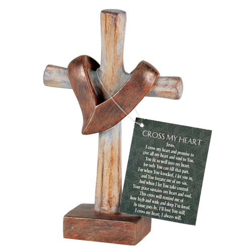 6" Unique Heart Drape Tabletop Cross - IMAGE 1