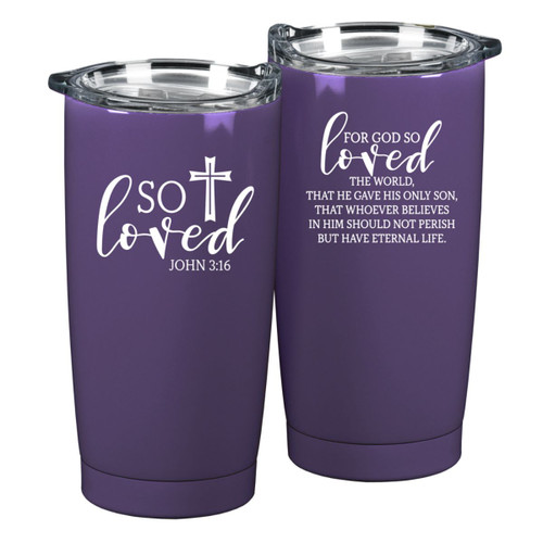 20oz Purple and White "For God So Loved The World John" Travel Tumbler - IMAGE 1