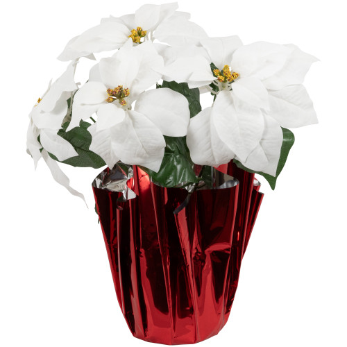 Artificial Christmas Poinsettia with Wrapped Base - 14.5" - White and Red - IMAGE 1
