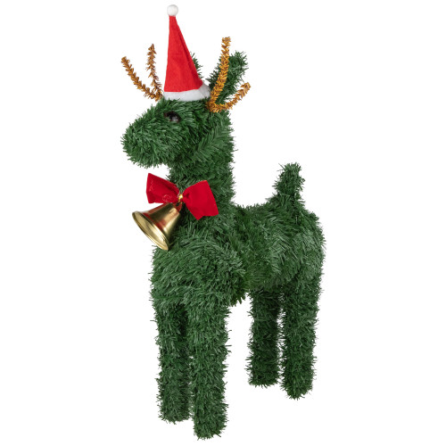 Reindeer with Santa Hat, Bell and Bow Artificial Pine Christmas Decoration - 16" - IMAGE 1