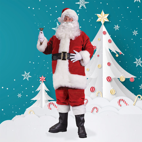 Red and White Regency Plush Santa Claus Men Christmas Costume Suit - XL - IMAGE 1