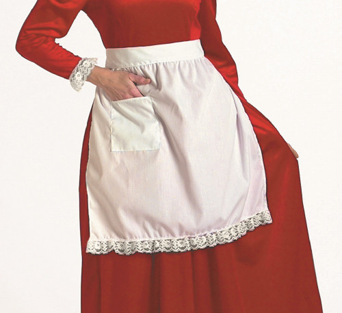 White Cotton Mrs. Claus Apron with Lace Trim and Pocket – One Size - IMAGE 1