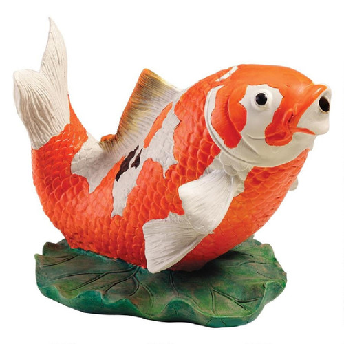 9.5" Kohaku Asian Koi Piped Spitter Outdoor Garden Statue - IMAGE 1