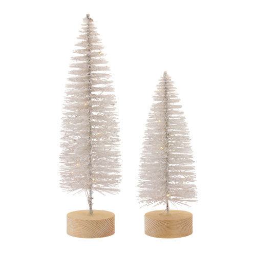 Pre-lit Pine Artificial Christmas Tree Decorations - 14" - Silver - Set of 4 - IMAGE 1
