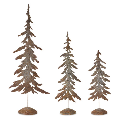 Rustic Christmas Tree Tabletop Decorations - 29.75" - Brown and Gray - Set of 3 - IMAGE 1
