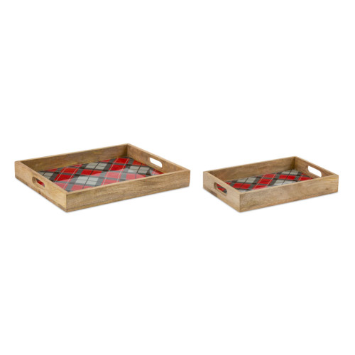 Plaid Rectangular Serving Trays - 23" - Red and Brown - Set of 2 - IMAGE 1