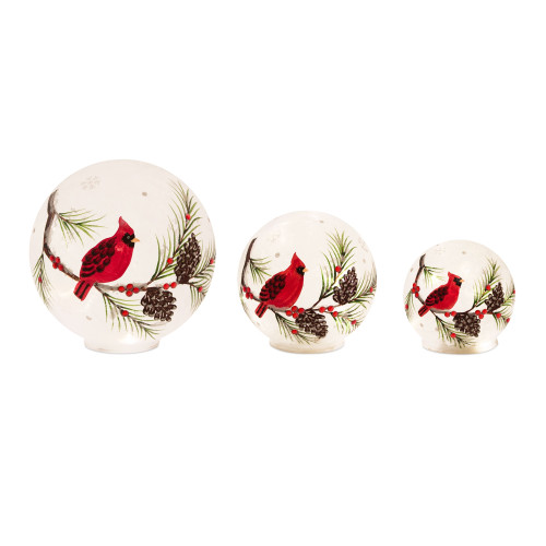 Set of 3 LED Lighted Cardinal Christmas Globes with Timer 7.75" - IMAGE 1
