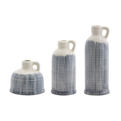 Plaid Standing Storage Jugs - 10.25" - Blue and White - Set of 3 - IMAGE 1