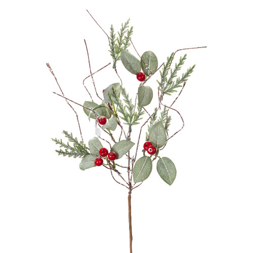 Set of 24 Frosted Cedar Leaf Berry Picks 12" - IMAGE 1