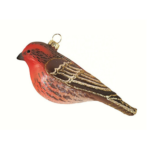 5.5" Red and Brown House Finch Hanging Glass Ornament - IMAGE 1
