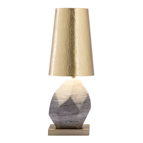 Faceted Marble base Table Lamp with Hammered Shade - 22" - Gray and Gold - IMAGE 1