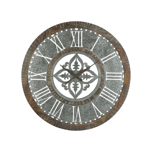 36” Brown and Silver Greystone Wall Clock - IMAGE 1