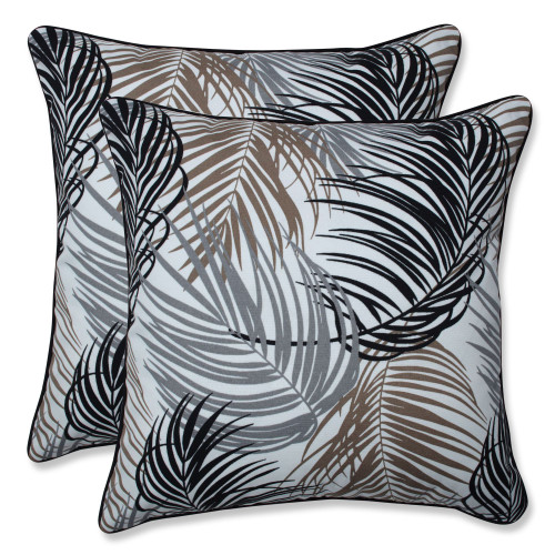 Set of 2 White and Black Tropical Patio Square Throw Pillows 16.5" - IMAGE 1