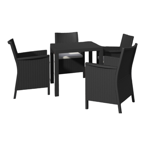 5-Piece Gray Patio Square Dining Set with Sunbrella Natural Cushion 31.5" - IMAGE 1