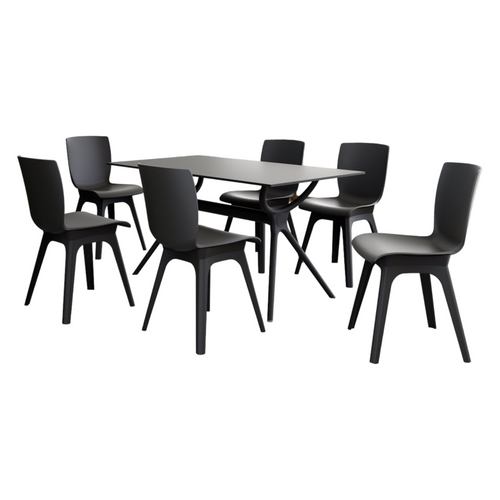 7-Piece Black Solid Patio Dining Set 55" - IMAGE 1