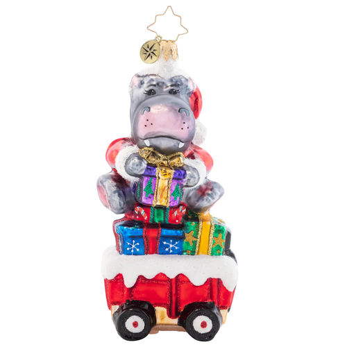 Christopher Radko Holiday Hippo On The Go Glass Christmas Ornament 1021550 - IMAGE 1