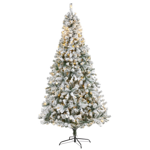 8’ Pre-Lit Flocked Rock Spruce Artificial Christmas Tree, Warm Clear LED Lights - IMAGE 1