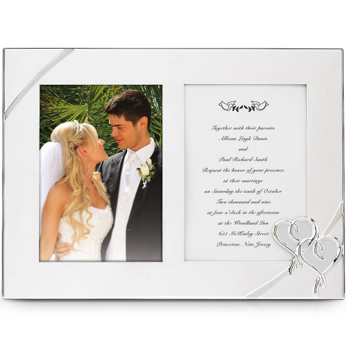 Hearts Double Wedding Invitation and Picture Frame - 9" x 12.5" - Silver Finish - IMAGE 1