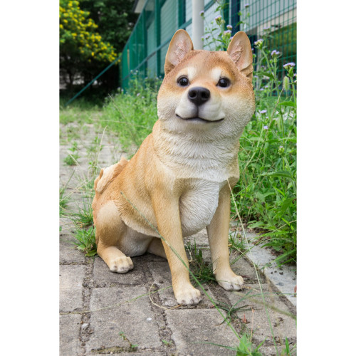 Shiba Inu Dog Sitting Outdoor Garden Statue - 16" - Brown and White - IMAGE 1