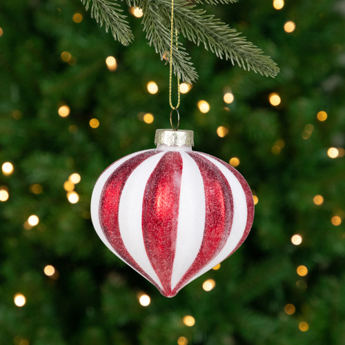 Glittered Candy Cane Onion Glass Christmas Ornaments - 3.25" - Red and White - 4ct - IMAGE 1