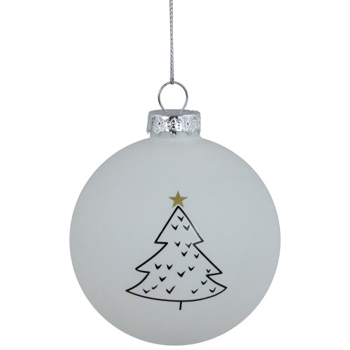 Matte Christmas Tree Glass Ball Ornaments - 3" - White - 4ct - IMAGE 1