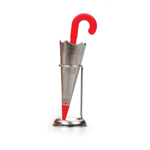 Umbrella Shaped Stainless Steel Tea Infuser - 5.25" - Silver and Red - IMAGE 1