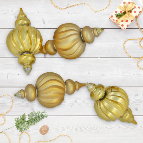 Commercial Size Shatterproof 2-Finish Finial Christmas Ornaments - Gold -10" - 4ct - IMAGE 1