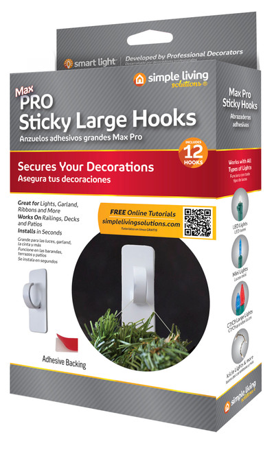 Large Sticky Clip Hooks  for Hanging Christmas Decorations and Lights - 2" - Set of 12 - IMAGE 1