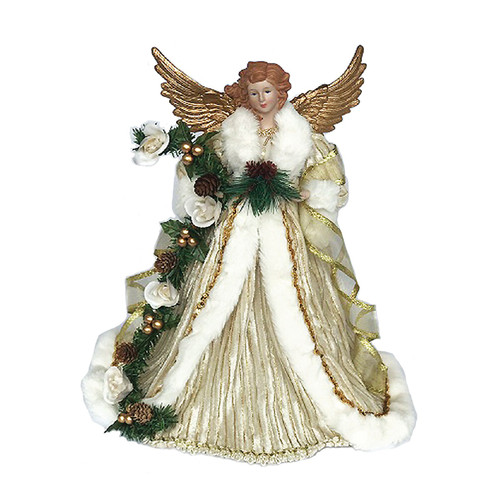 15" Gold and White Trimmed Angel Christmas Tree Topper, Unlit - IMAGE 1