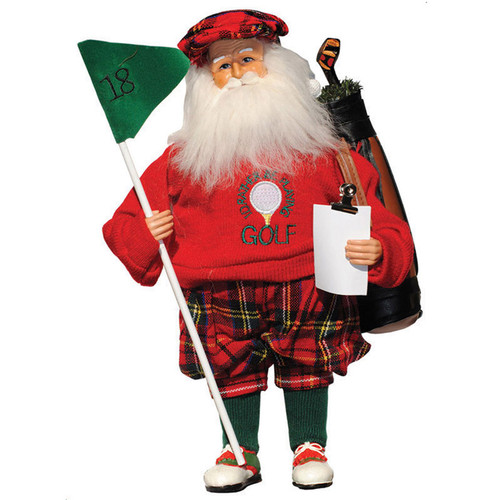 15.5" Standing Santa "I'd Rather Be Playing Golf" Christmas Figure with Flag - IMAGE 1