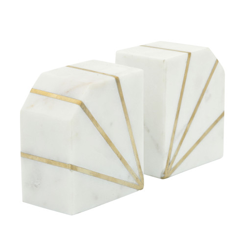 Polished Marble Bookends - 5" - White and Gold - Set of 2 - IMAGE 1