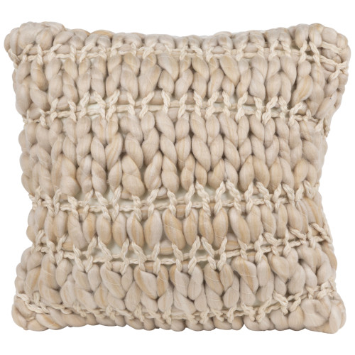 16" Khaki Jumbo Knit Square Throw Pillow with Velvet Back - IMAGE 1