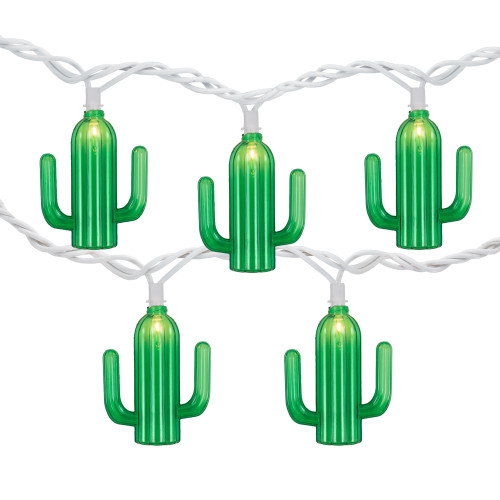 Green Cactus Patio Light Set - 6' White Wire - 10ct - IMAGE 1