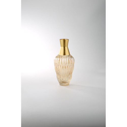 Hand Blown Glass Bottle Vase - 10.5" - Amber and Gold - IMAGE 1