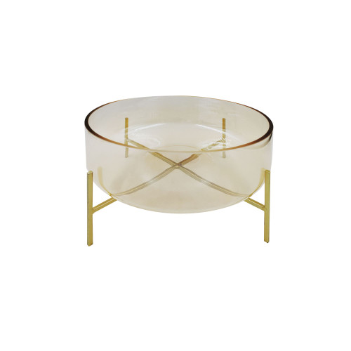 Round Handblown Glass Bowl with Stand - 10" - Clear and Gold - IMAGE 1