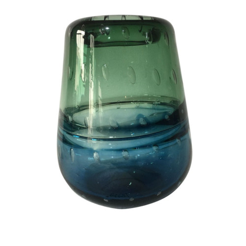 Oval Hand Blown Glass Vase - 9.5" - Green and Blue - IMAGE 1