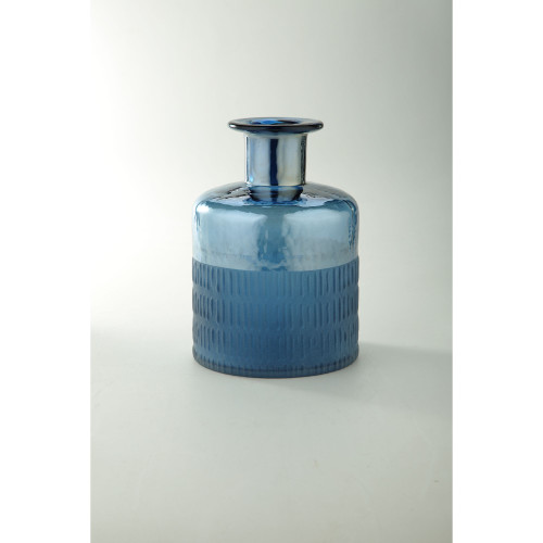 9.5" Blue Line Pattern Embossed Glass Vase - IMAGE 1