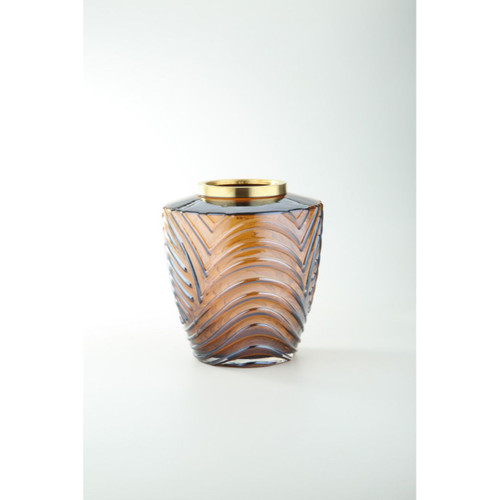Hand Blown Glass Urn Vase - 9.5" - Brown and Gold - IMAGE 1