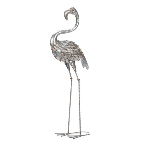 Standing Flamingo Statue - 38" - Silver and Brown - IMAGE 1