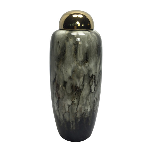 Ceramic Urn Vase with Lid - 17" - Black and Gold - IMAGE 1