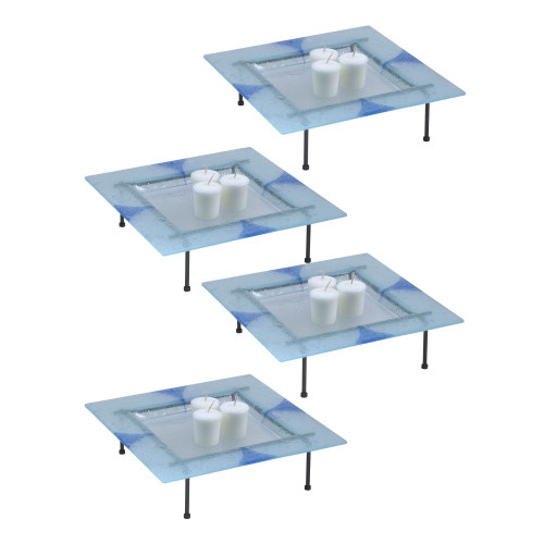 Set of 4 Blue Triangle Fused Glass Candle Votive Holders with Stands 12" - IMAGE 1