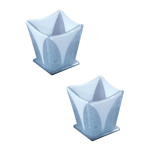 Set of 2 White Bubble Fused Glass Candle Votive Holders 4" - IMAGE 1