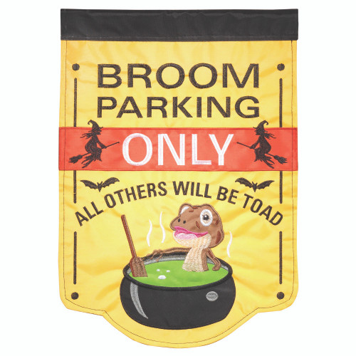 Yellow and Red Broom Parking Only Double Applique Halloween Outdoor Garden Flag 18" x 13" - IMAGE 1