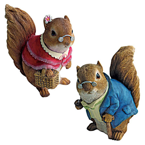 Set of 2 Grandmother and Grandfather Squirrel Outdoor Garden Statue 6" - IMAGE 1